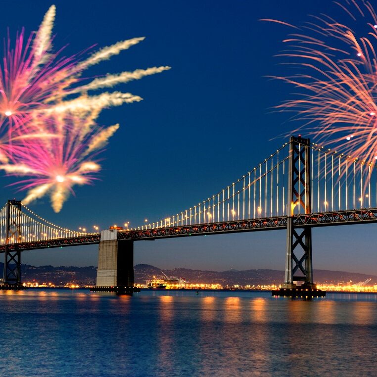Fireworks over Bay Bridge